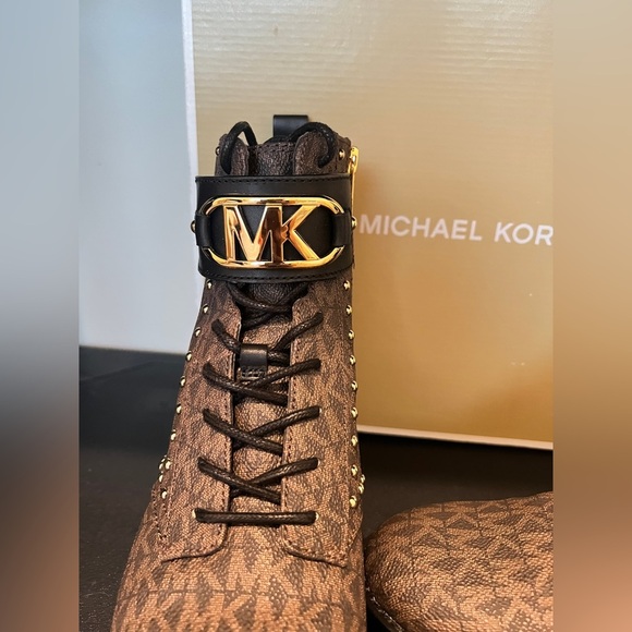 Michael Kors Brown and Gold Combat Boots with Luxe Details - Picture 4 of 8